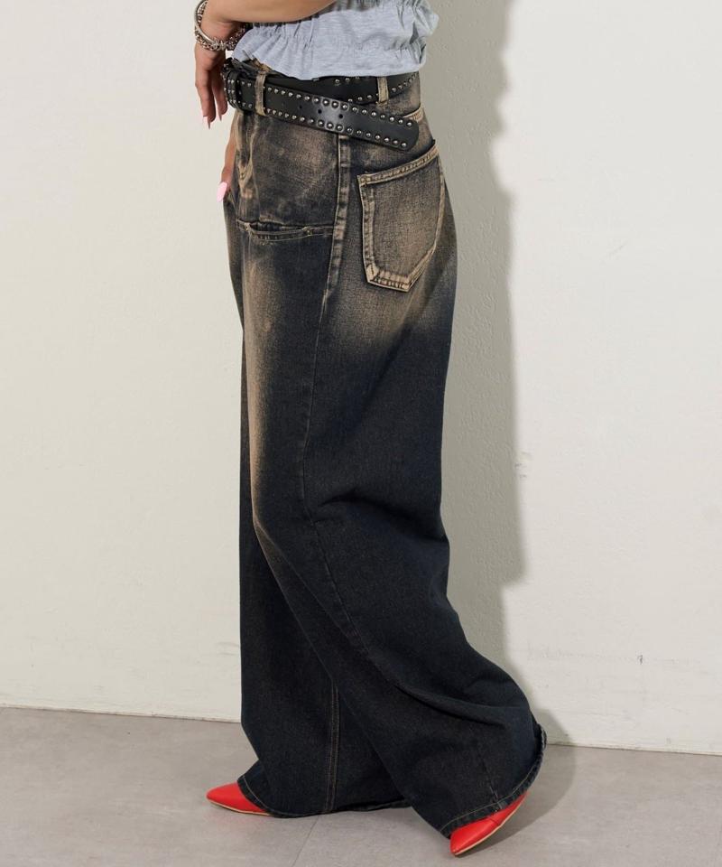 【UNISEX/サイズ展開あり】スラッシュポケットブラストワイドデニム