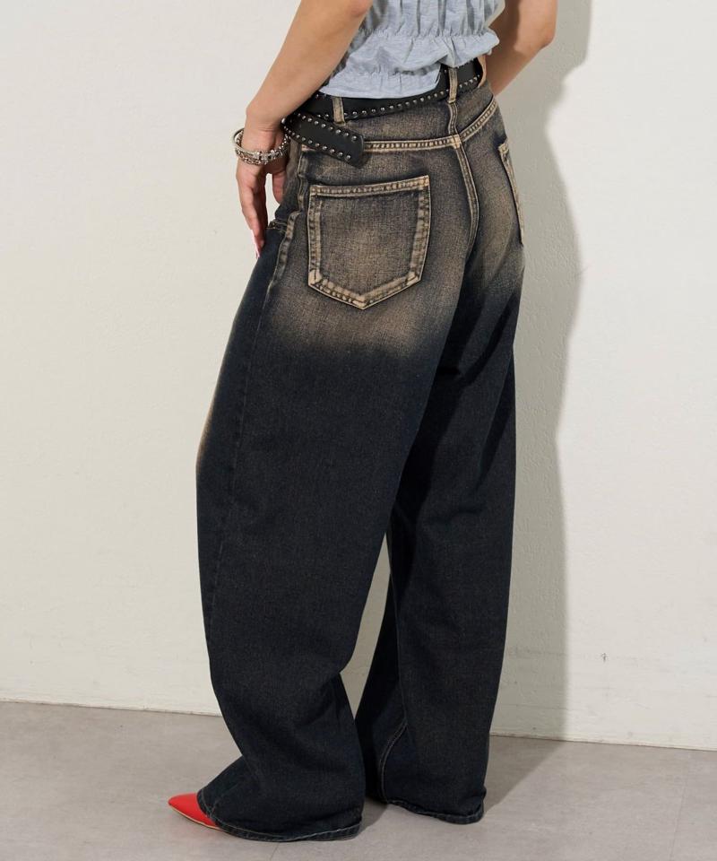 【UNISEX/サイズ展開あり】スラッシュポケットブラストワイドデニム