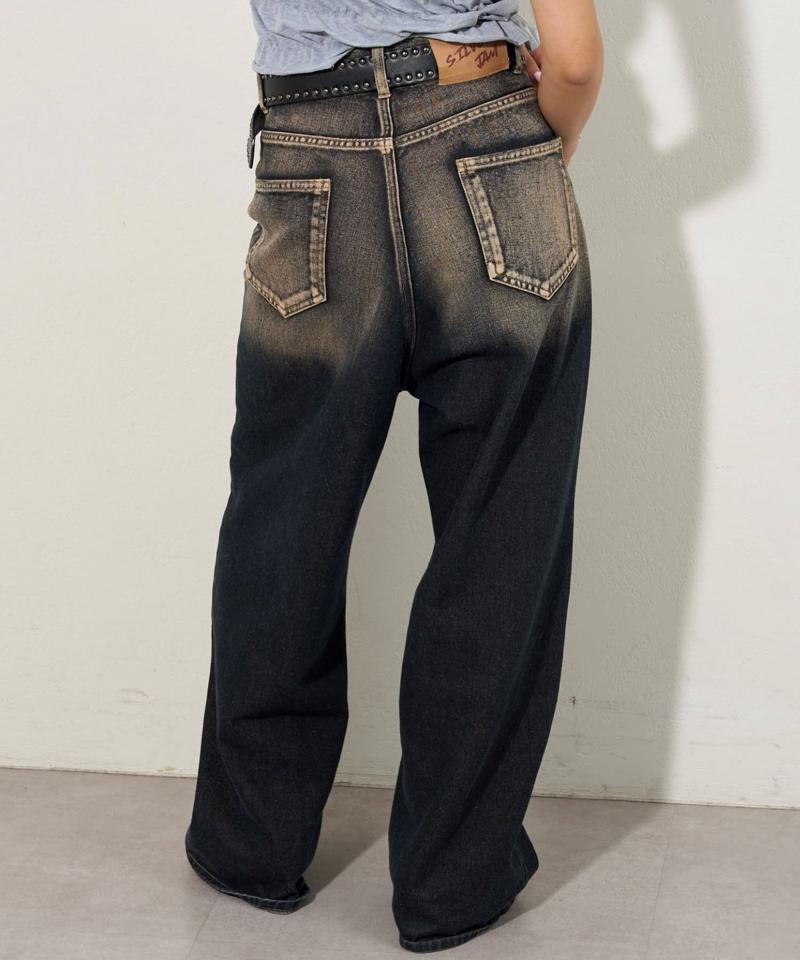 【UNISEX/サイズ展開あり】スラッシュポケットブラストワイドデニム