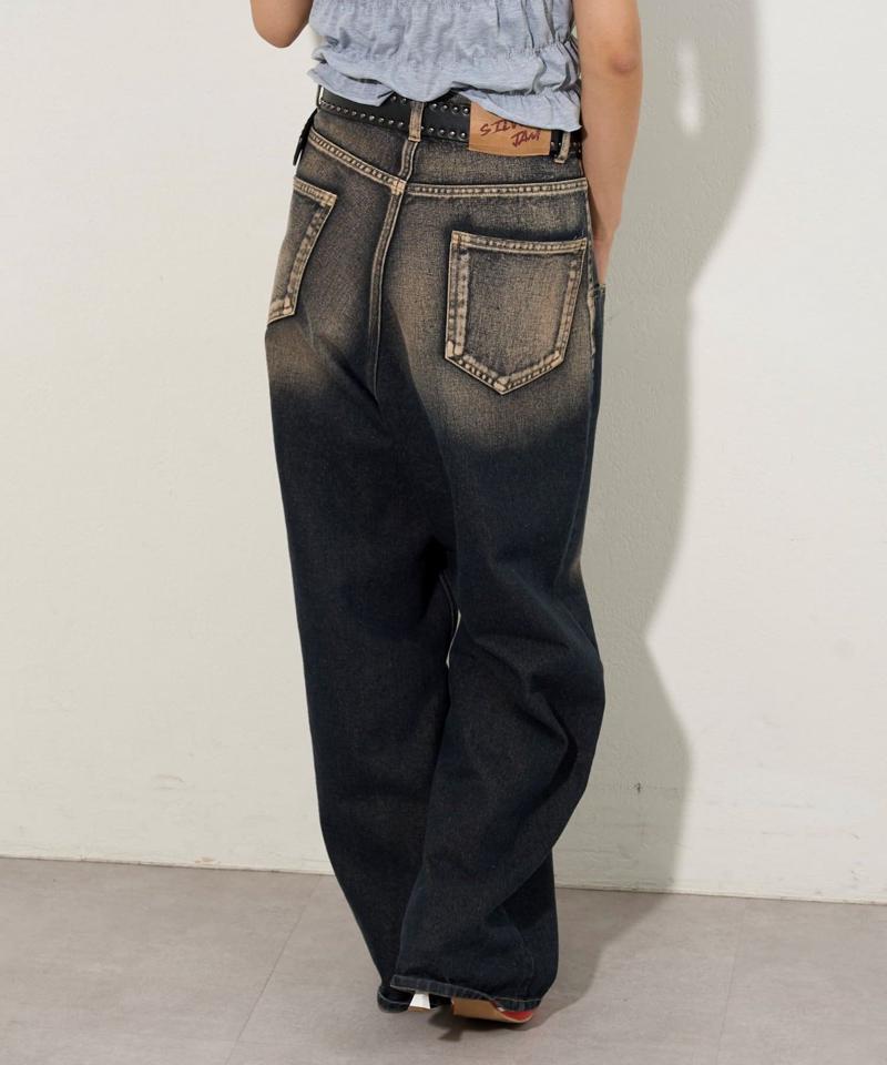 【UNISEX/サイズ展開あり】スラッシュポケットブラストワイドデニム