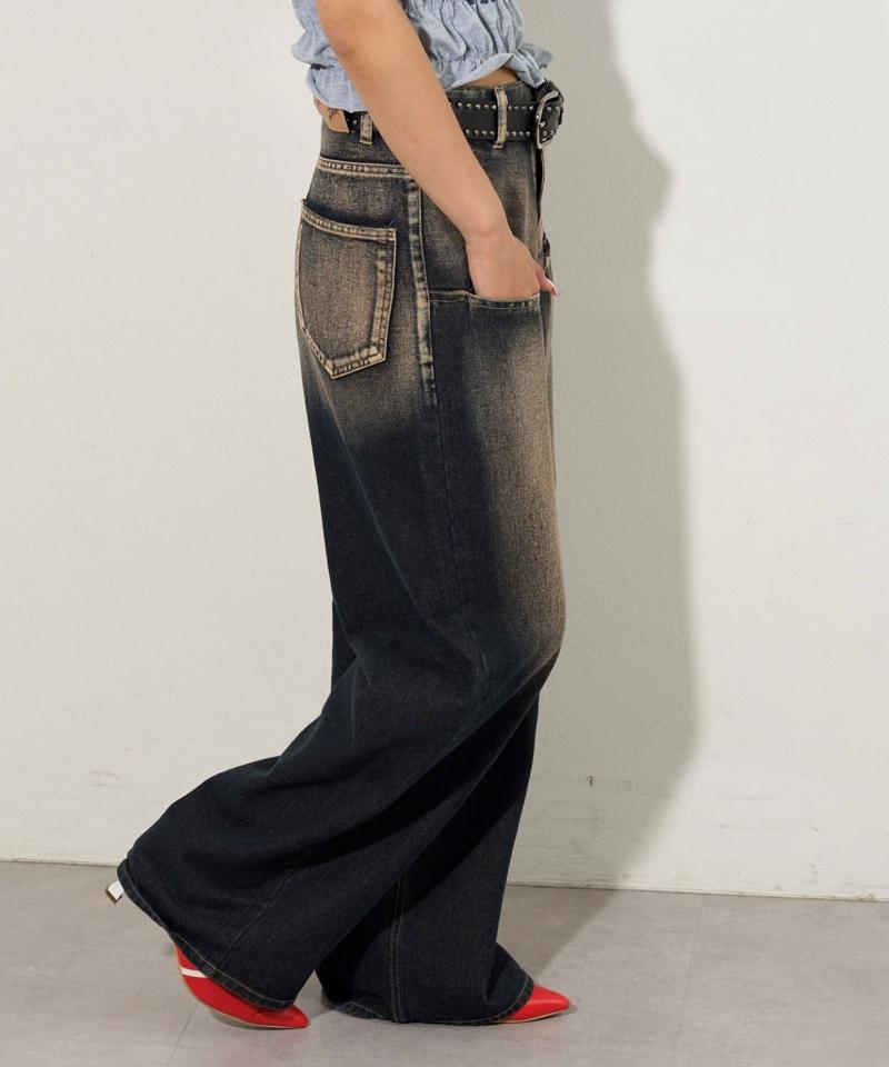 【UNISEX/サイズ展開あり】スラッシュポケットブラストワイドデニム