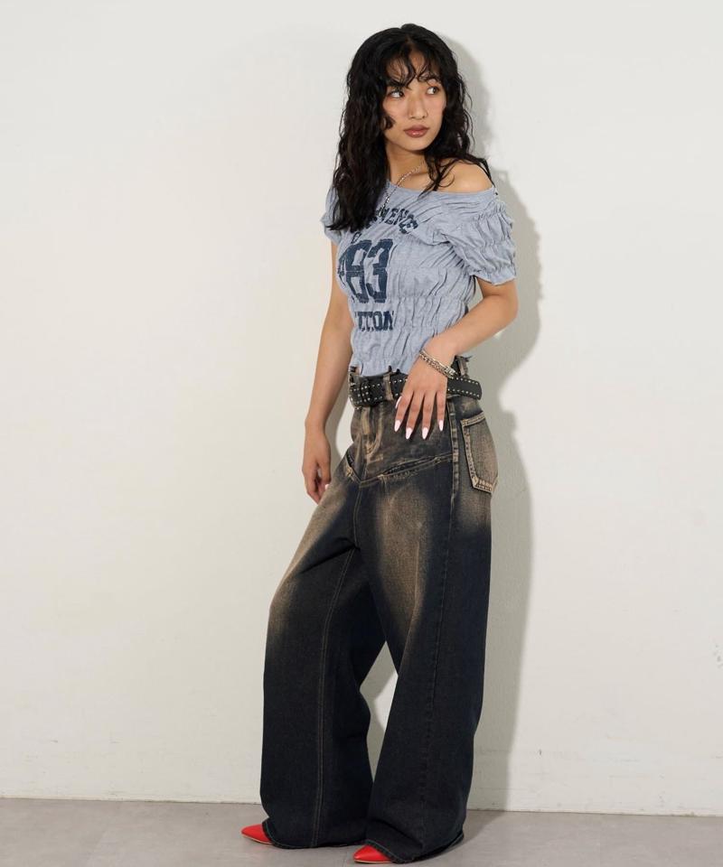 【UNISEX/サイズ展開あり】スラッシュポケットブラストワイドデニム