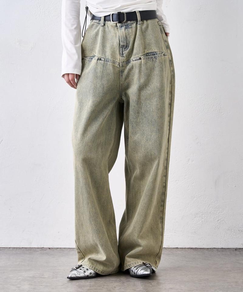 【UNISEX/サイズ展開あり】スラッシュポケットブラストワイドデニム
