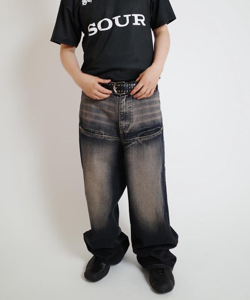 【UNISEX/サイズ展開あり】スラッシュポケットブラストワイドデニム
