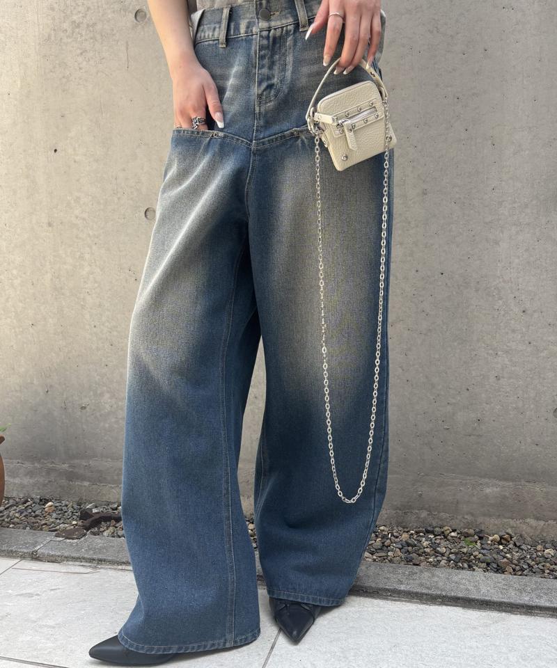 【UNISEX/サイズ展開あり】スラッシュポケットブラストワイドデニム