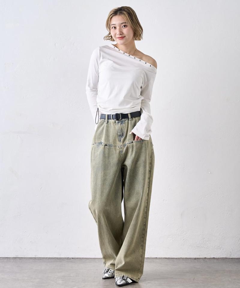【UNISEX/サイズ展開あり】スラッシュポケットブラストワイドデニム