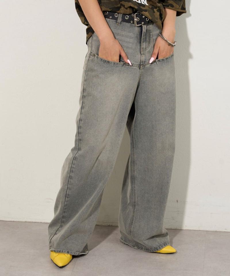 【UNISEX/サイズ展開あり】スラッシュポケットブラストワイドデニム