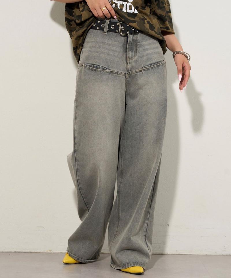 【UNISEX/サイズ展開あり】スラッシュポケットブラストワイドデニム