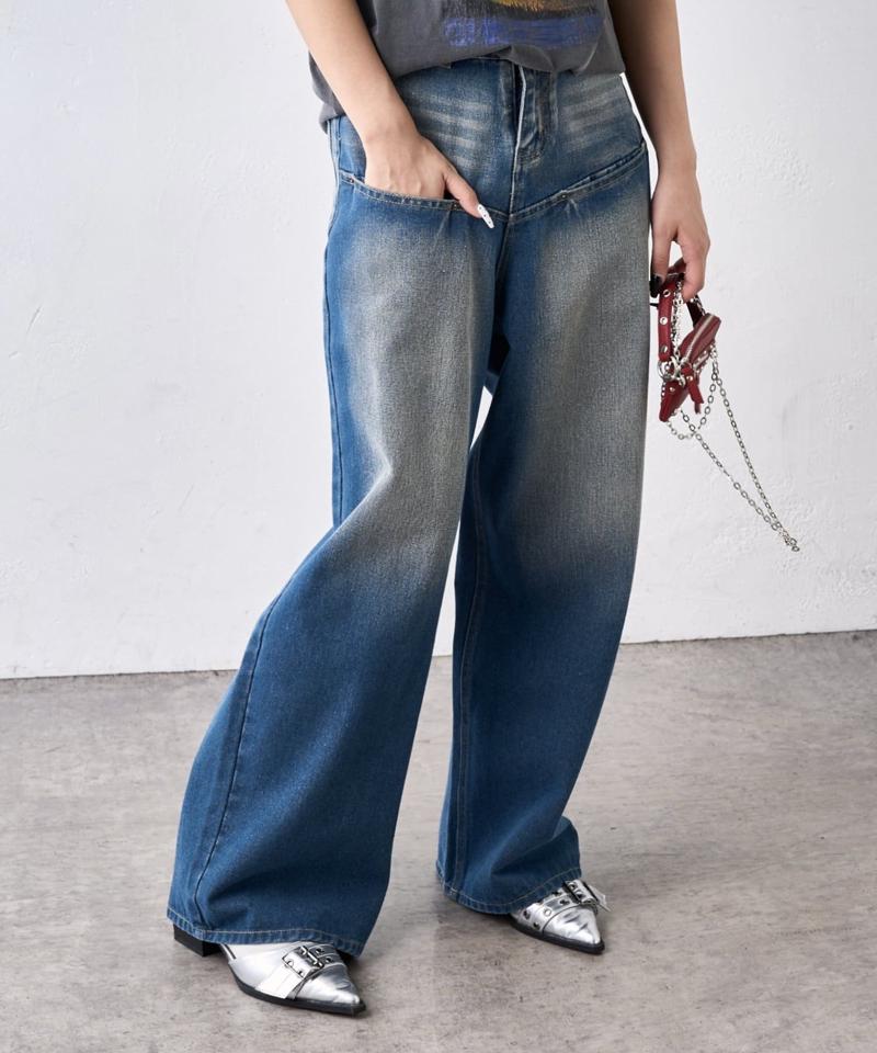 【UNISEX/サイズ展開あり】スラッシュポケットブラストワイドデニム
