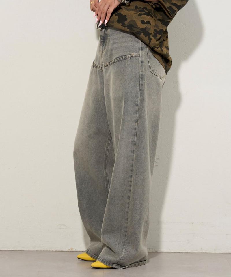 【UNISEX/サイズ展開あり】スラッシュポケットブラストワイドデニム