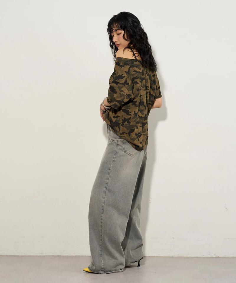 【UNISEX/サイズ展開あり】スラッシュポケットブラストワイドデニム