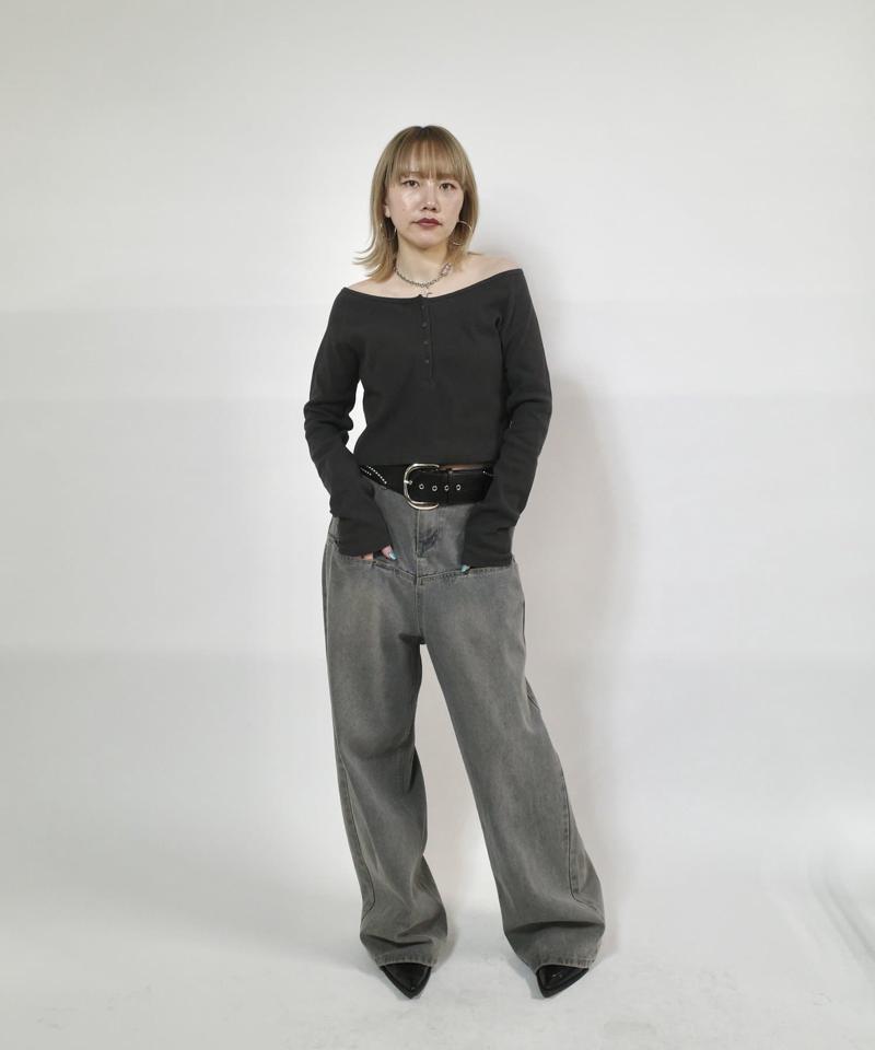 【UNISEX/サイズ展開あり】スラッシュポケットブラストワイドデニム