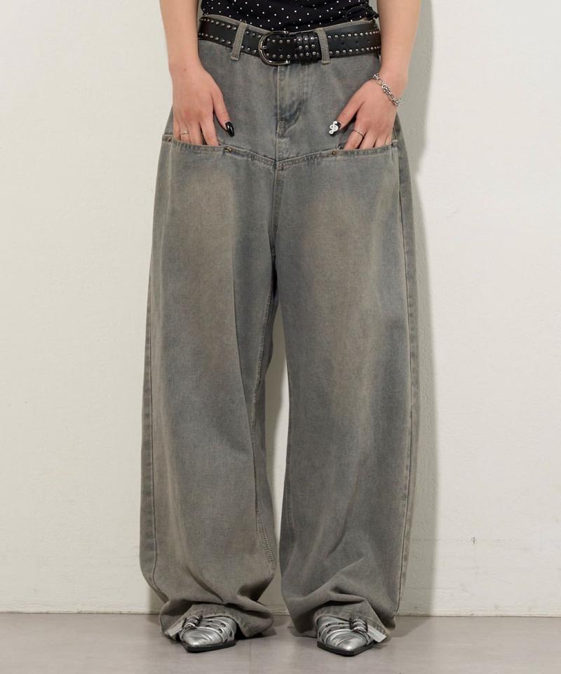【UNISEX/サイズ展開あり】スラッシュポケットブラストワイドデニム