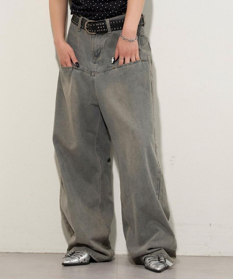 【UNISEX/サイズ展開あり】スラッシュポケットブラストワイドデニム