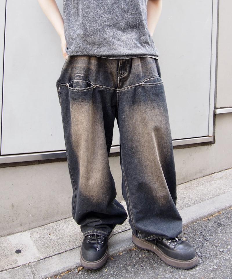 【UNISEX/サイズ展開あり】スラッシュポケットブラストワイドデニム
