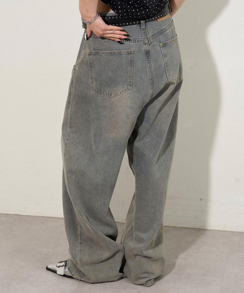 【UNISEX/サイズ展開あり】スラッシュポケットブラストワイドデニム