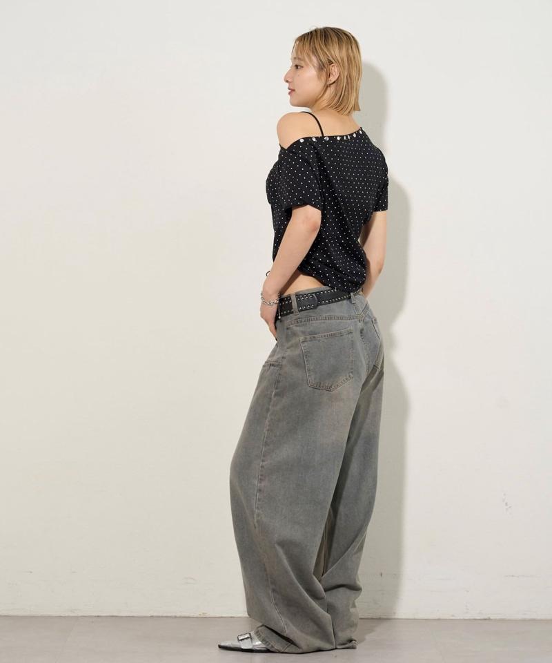 【UNISEX/サイズ展開あり】スラッシュポケットブラストワイドデニム