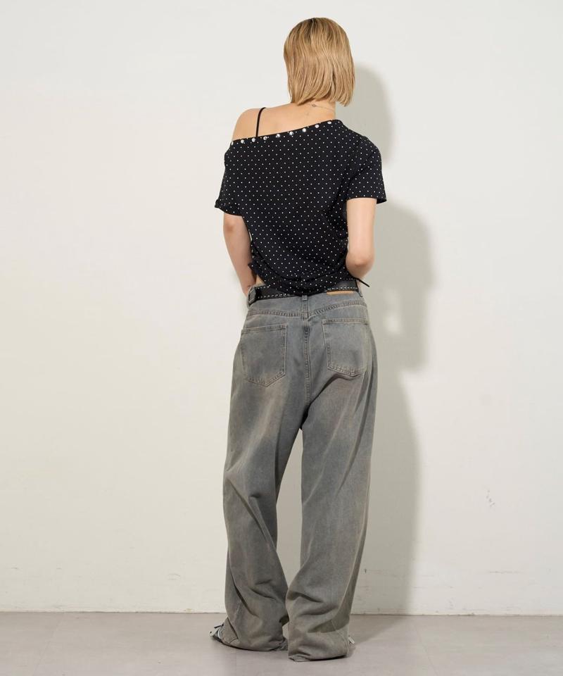【UNISEX/サイズ展開あり】スラッシュポケットブラストワイドデニム