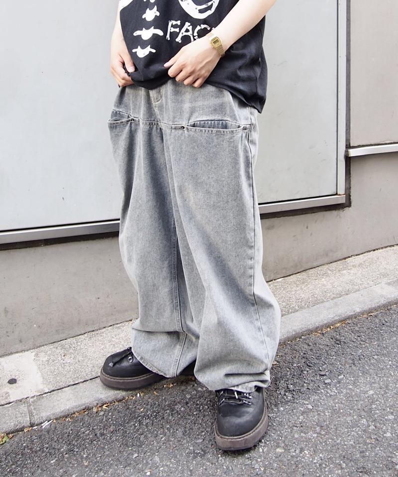 【UNISEX/サイズ展開あり】スラッシュポケットブラストワイドデニム