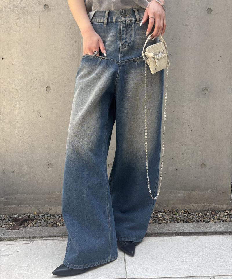 【UNISEX/サイズ展開あり】スラッシュポケットブラストワイドデニム