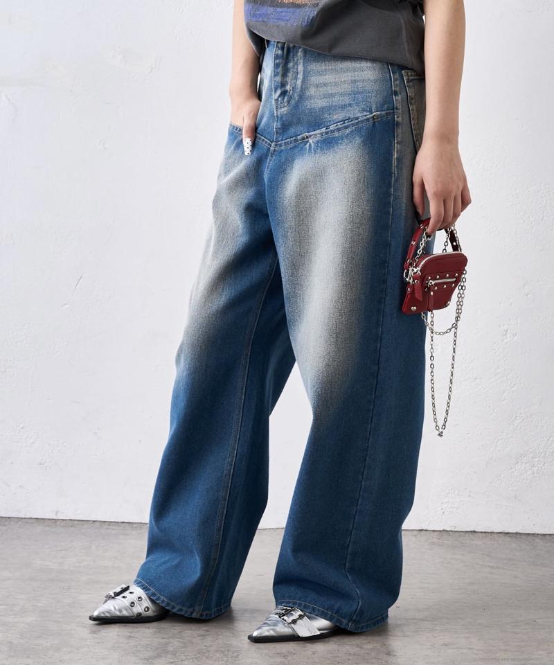 【UNISEX/サイズ展開あり】スラッシュポケットブラストワイドデニム