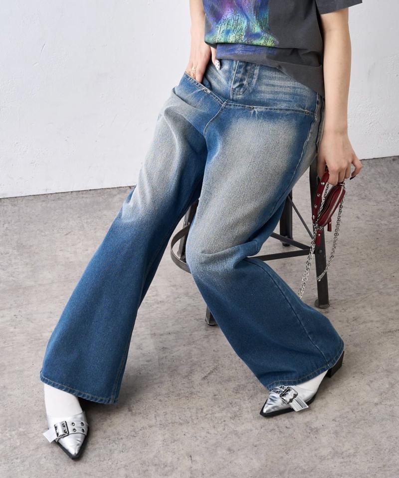 【UNISEX/サイズ展開あり】スラッシュポケットブラストワイドデニム