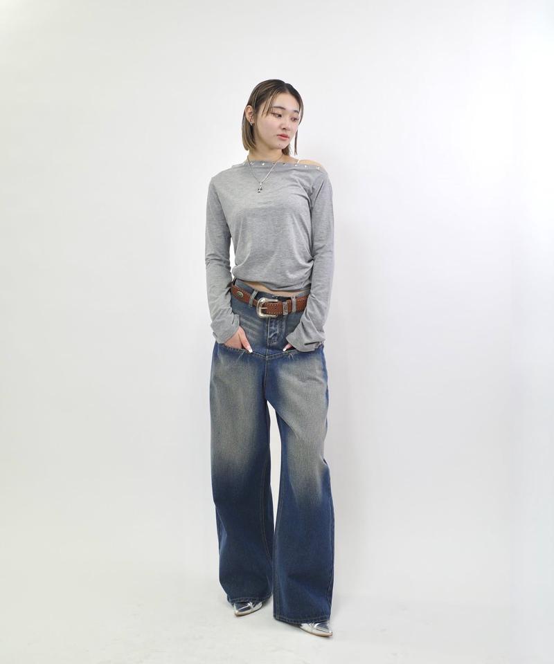 【UNISEX/サイズ展開あり】スラッシュポケットブラストワイドデニム