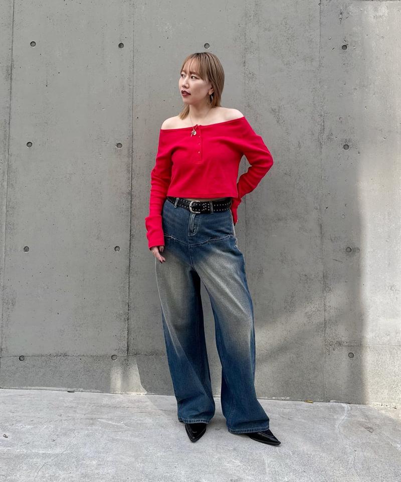 【UNISEX/サイズ展開あり】スラッシュポケットブラストワイドデニム