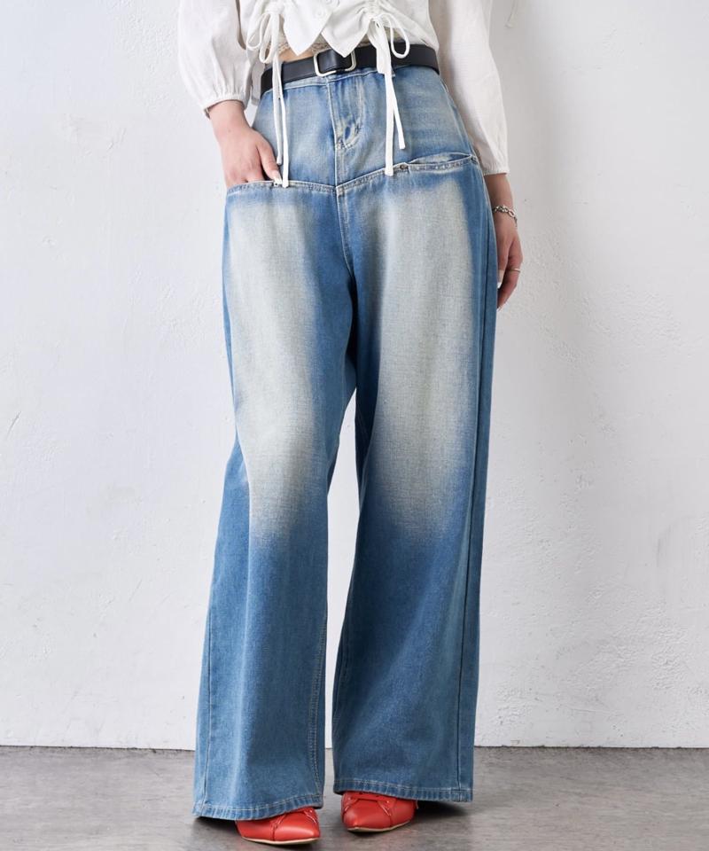 【UNISEX/サイズ展開あり】スラッシュポケットブラストワイドデニム