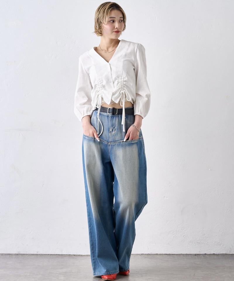 【UNISEX/サイズ展開あり】スラッシュポケットブラストワイドデニム