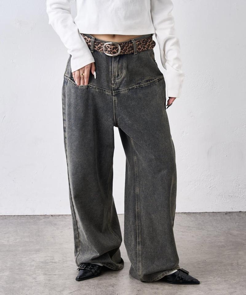 【UNISEX/サイズ展開あり】スラッシュポケットブラストワイドデニム