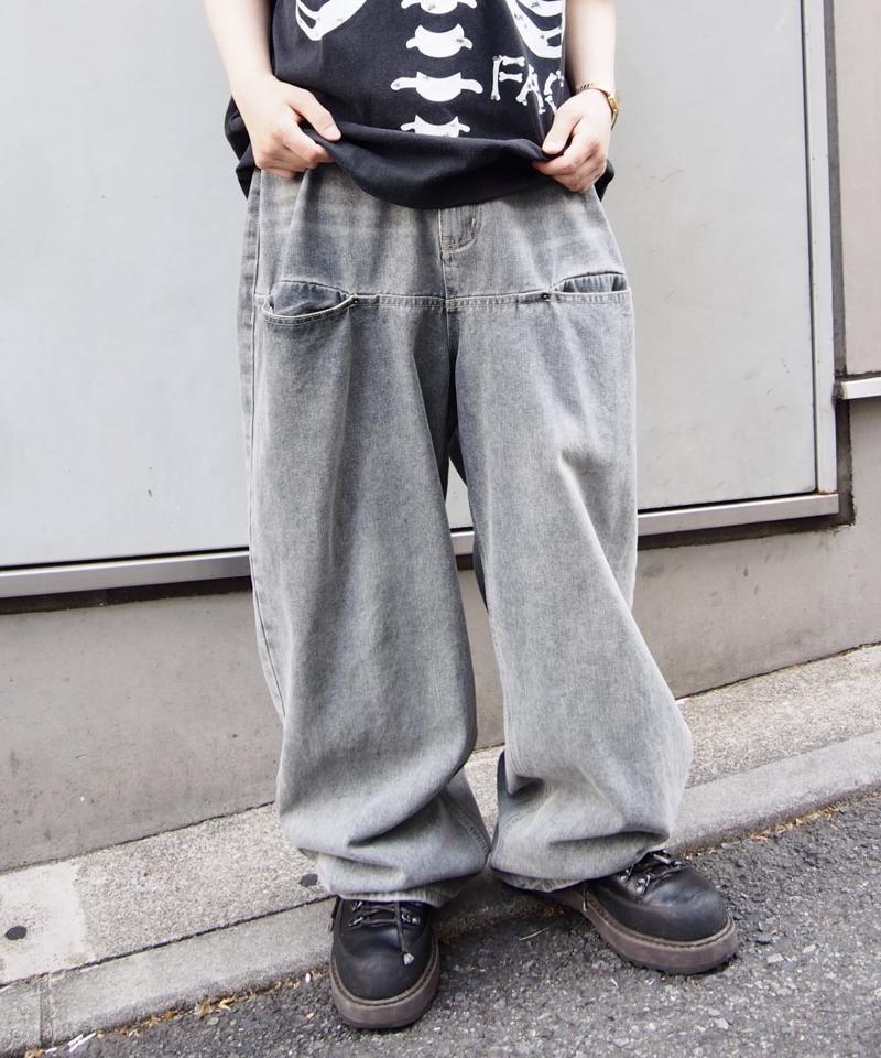 【UNISEX/サイズ展開あり】スラッシュポケットブラストワイドデニム