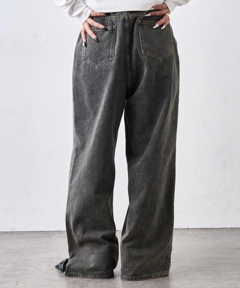 【UNISEX/サイズ展開あり】スラッシュポケットブラストワイドデニム