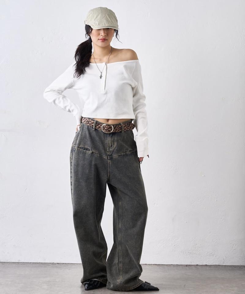 【UNISEX/サイズ展開あり】スラッシュポケットブラストワイドデニム