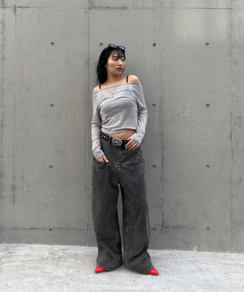 【UNISEX/サイズ展開あり】スラッシュポケットブラストワイドデニム