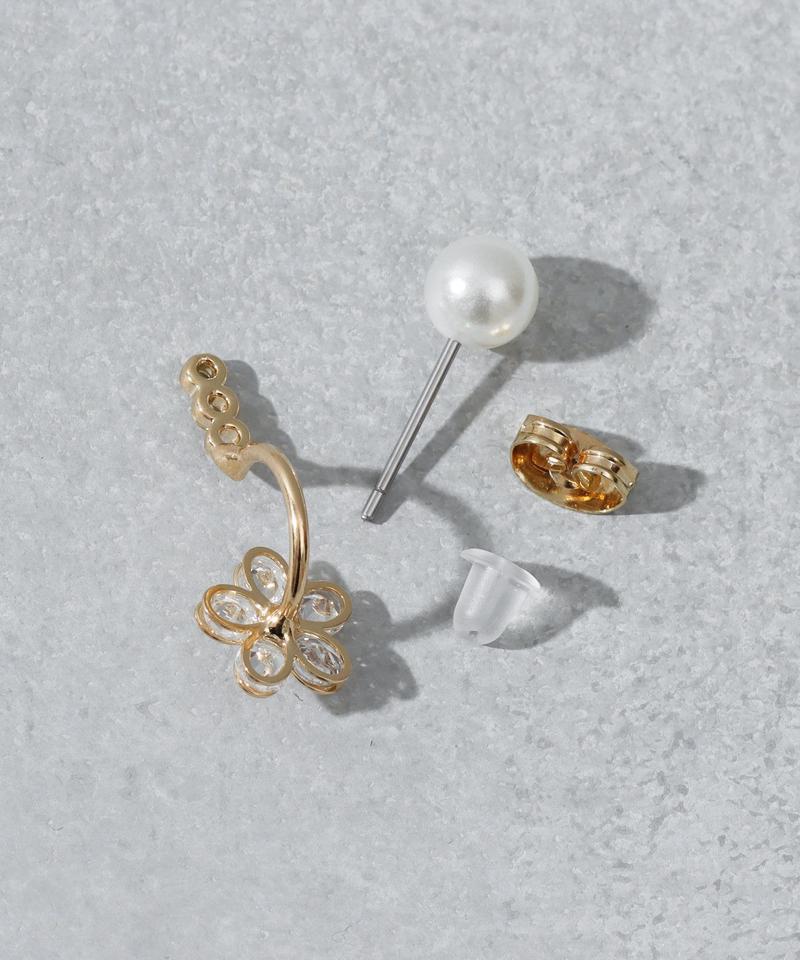 キュービックフラワーバックデザインピアス