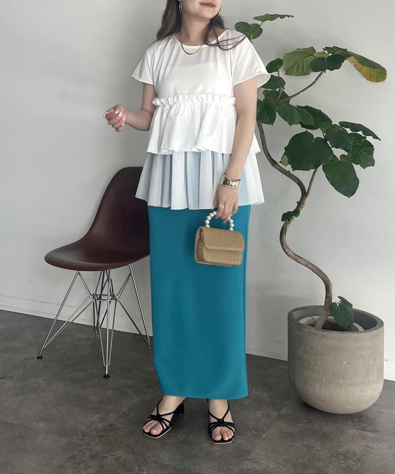 メッシュ切替ティアードフリルTシャツ