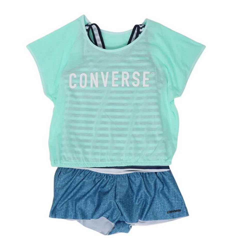 コンバース(CONVERSE)(キッズ)水着 子供 セパレーツ フォト柄Tシャツ付き 3点セット 373182-23NVY