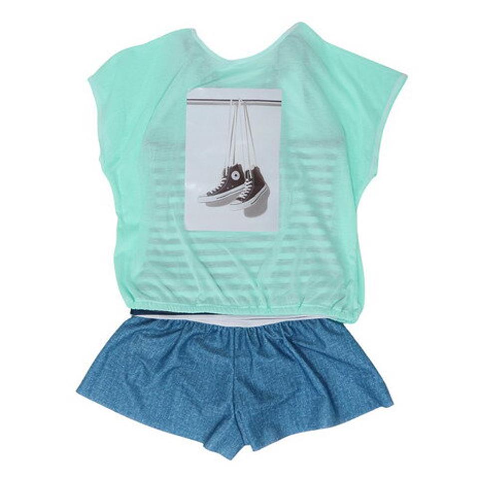 コンバース(CONVERSE)(キッズ)水着 子供 セパレーツ フォト柄Tシャツ付き 3点セット 373182-23NVY