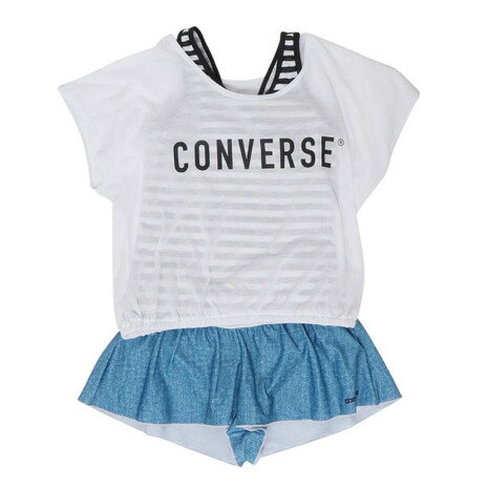 コンバース(CONVERSE)(キッズ)水着 子供 セパレーツ フォト柄Tシャツ付き 3点セット 373182-23BLK