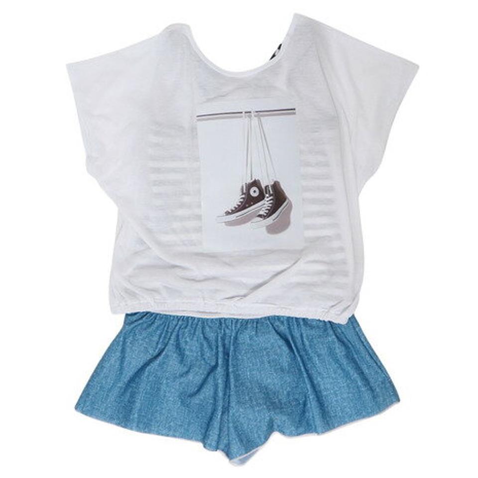 コンバース(CONVERSE)(キッズ)水着 子供 セパレーツ フォト柄Tシャツ付き 3点セット 373182-23BLK