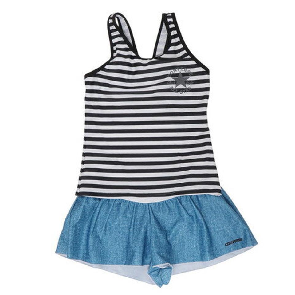 コンバース(CONVERSE)(キッズ)水着 子供 セパレーツ フォト柄Tシャツ付き 3点セット 373182-23BLK