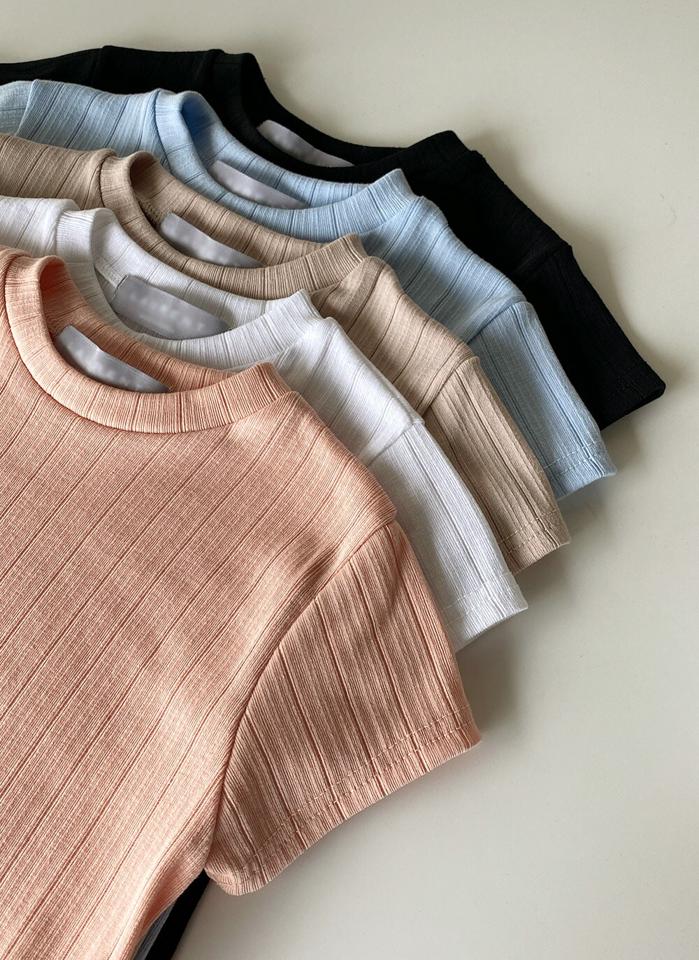 キャップスリーブリブTシャツ・t00801 レディース 【tops】 韓国ファッション トップス Tシャツ ハーフネック 半袖 キャップスリーブ ショート丈 リブ スリムフィット タイト 細身 無地 カラバリ モード シンプル デイリー 春 夏 カジュアル