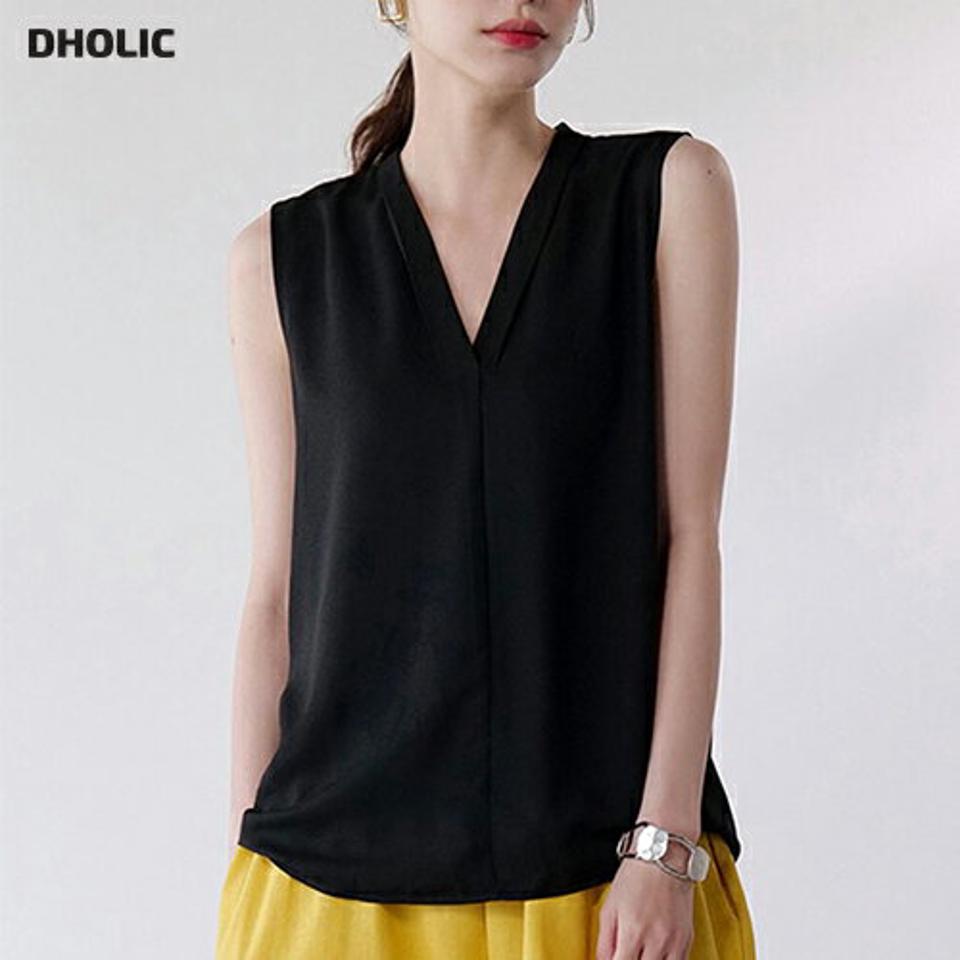 【4DAY限定SALE】タックVネックノースリーブ・b00983 レディース 【tops】 韓国ファッション トップス Vネック ノースリーブ 股丈 ミドル丈 タック ナチュラルライン 無地 オフィスカジュアル モード シンプル 大人 上品 春 夏 カジュアル