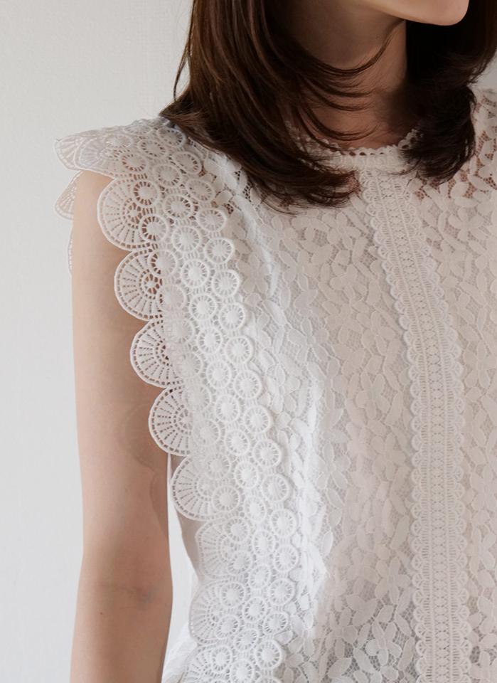 花柄サークルレースノースリーブ・b00957 レディース 【tops】 韓国ファッション トップス ラウンドネック ノースリーブ 花柄 サークルレース スカラップヘム シアー フェミニン お呼ばれ お出かけ ラブリー 春 夏 カジュアル