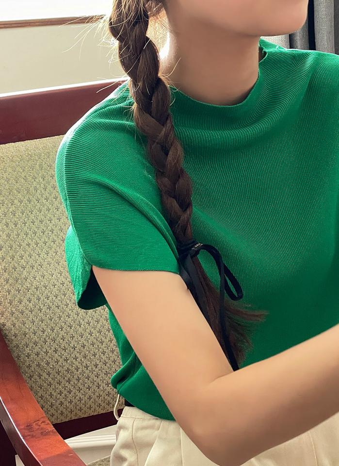 【15％OFF】リブショートスリーブニット・b72377 レディース 【tops】 韓国ファッション トップス ニット ハーフネック 半袖 ドルマンスリーブ ショート丈 リブ ナチュラルライン 無地 大人カジュアル シンプル デイリー 春 夏 カジュアル FTS セール