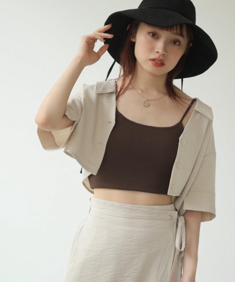 ルーズスリーブ麻調ショートシャツ