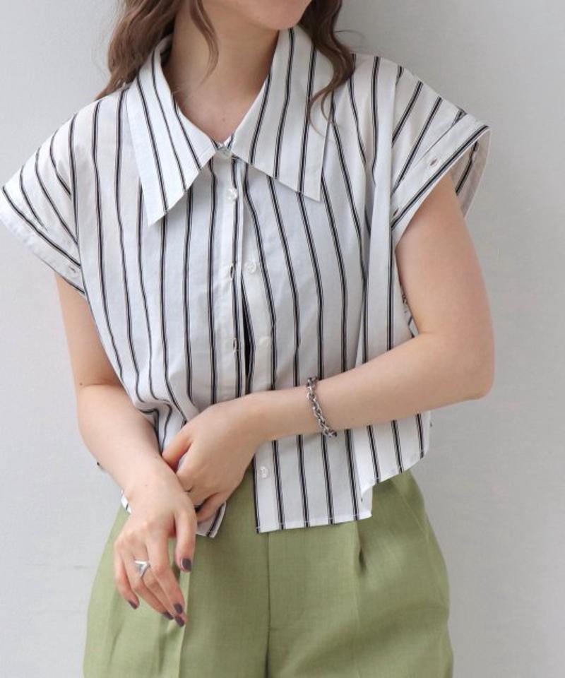 【鈴木愛理さん着用】 2WAYスリーブストライプショートシャツ