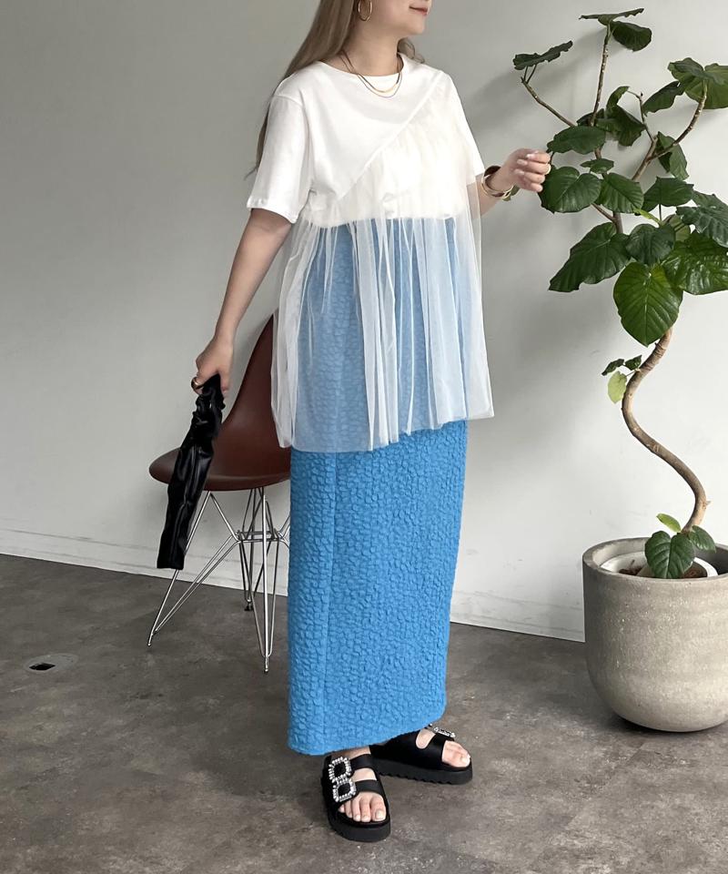 アシンメトリーチュールレイヤードTシャツ