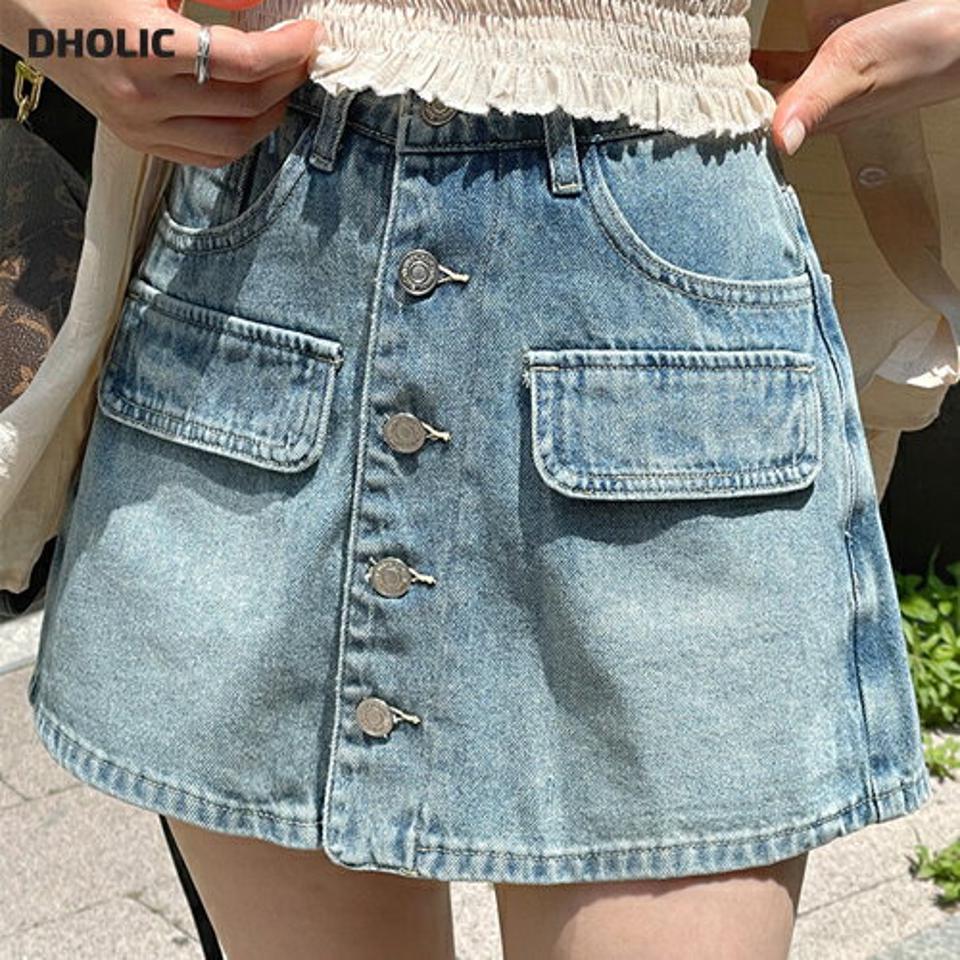 ショートキュロットデニムパンツ・u01313 レディース 【pt】 韓国ファッション ボトムス キュロット スカートパンツ デニム ハイウエスト ショート丈 ポケット 台形 ウォッシュ コットン混 大人カジュアル レトロ キュート 春 夏 カジュアル